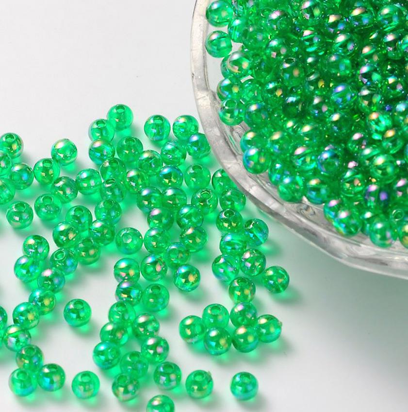 100 GREEN 8mm ACRYLIC 'AB' PEARL LUSTRE ROUND BEADS ACR145