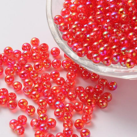 100 RED 8mm ACRYLIC 'AB' PEARL LUSTRE ROUND BEADS ACR144