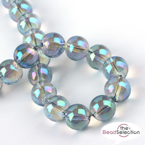 200 CLEAR 'AB CYAN RAINBOW LUSTRE ROUND GLASS BEADS 4mm JEWELLERY MAKING GLS126
