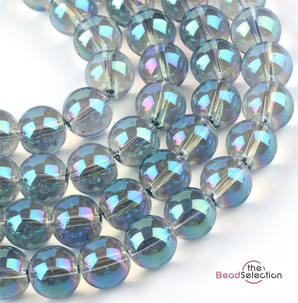 100 CLEAR 'AB CYAN RAINBOW LUSTRE ROUND GLASS BEADS 8mm JEWELLERY MAKING GLS114