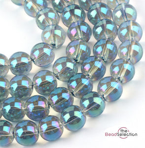 100 CLEAR 'AB CYAN RAINBOW LUSTRE ROUND GLASS BEADS 8mm JEWELLERY MAKING GLS114
