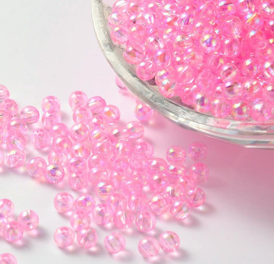 50 PINK 'AB' LUSTRE ROUND ACRYLIC BEADS 10mm TOP QUALITY ACR138