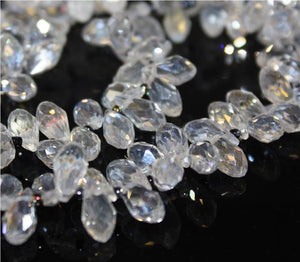 20 FACETED TEARDROP CRYSTAL GLASS PENDANTS 13mmx6mm CLEAR AB TOP DRILLED GLS68