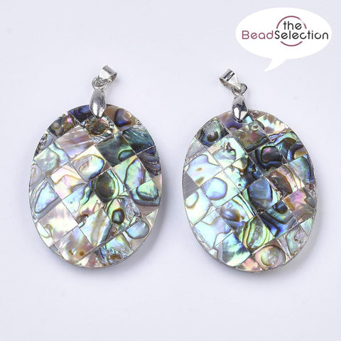 ABALONE SHELL PENDANT OBLONG OVAL DOUBLE SIDED STUNNING UNIQUE 40mm x 30mm C313