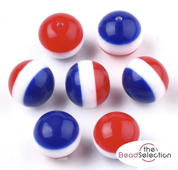 RED WHITE BLUE ACRYLIC GLASS BEADS BICONE ROUND HEART UNION JACK FLAG JEWELLERY