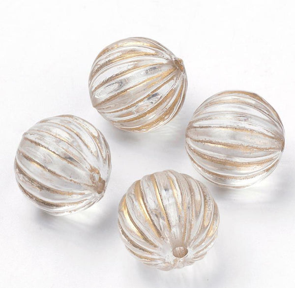 20 GOLD LACED PUMPKIN BEADS ROUND LARGE 14mm TOP QUALITY ACR162