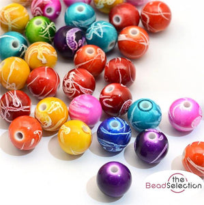 100 Acrylic DRAWBENCH MARBLED ROUND BEADS 8mm MIXED COLOURS TOP QUALITY ACR41