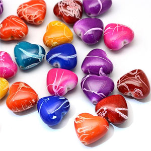 10 Acrylic DRAWBENCH HEART BEADS 17mm MIXED COLOURS ACR44