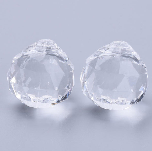 LARGE FACETED CLEAR ACRYLIC ROUND TOP DRILL PENDANT BEADS 40mm ACR201