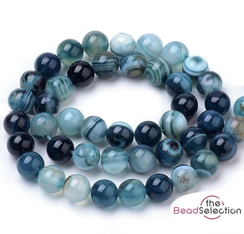 PREMIUM QUALITY BLUE BANDED AGATE ROUND GEMSTONE BEADS 10mm 20 Beads GS38