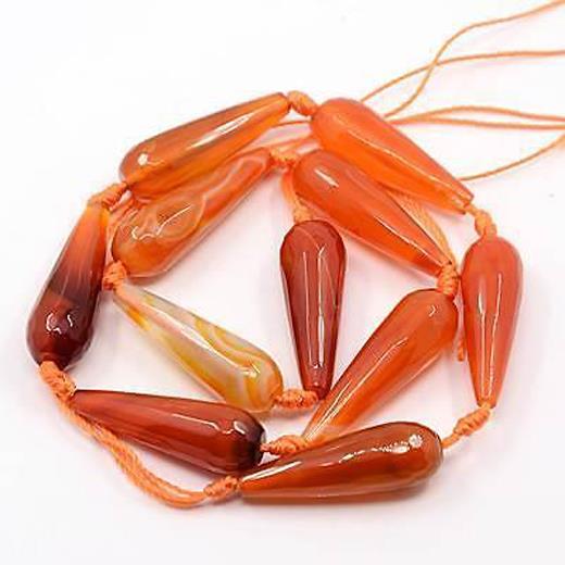6 x PREMIUM QUALITY RED ORANGE AGATE FACETED DROP GEMSTONE BEADS 30mm