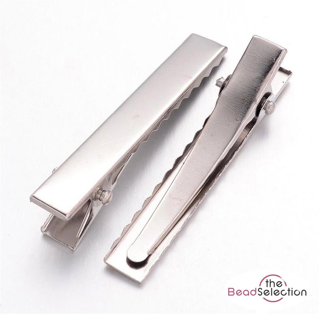 TOP QUALITY 50 ALLIGATOR HAIR CLIPS 45mm CROCODILE BOW CLAMP SILVER PLATED