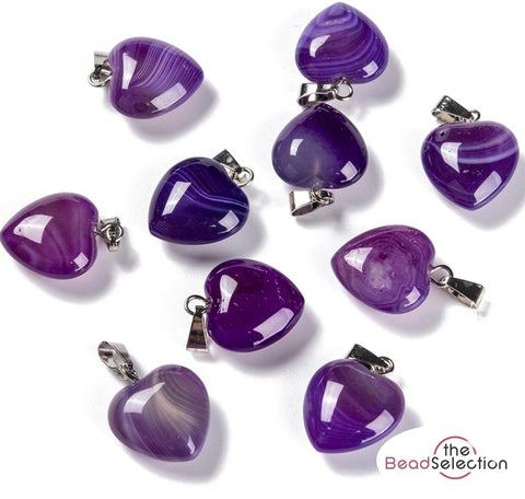 PURPLE BANDED AGATE GEMSTONE HEART CHARM PENDANT IDEAL GIFT C299
