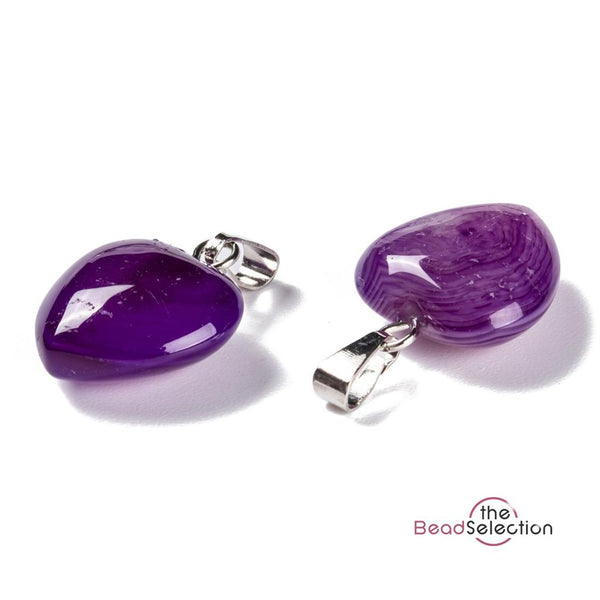 PURPLE BANDED AGATE GEMSTONE HEART CHARM PENDANT IDEAL GIFT C299