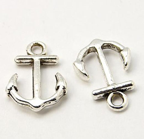 20 ANCHOR CHARMS PENDANTS BRIGHT TIBETAN SILVER 3D 18mm DOUBLE SIDED C127