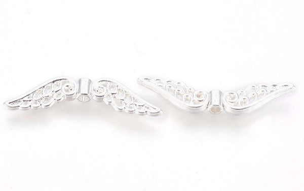20 Filigree Angel Wing Charms Pendants Bright Tibetan Silver 32mm C207