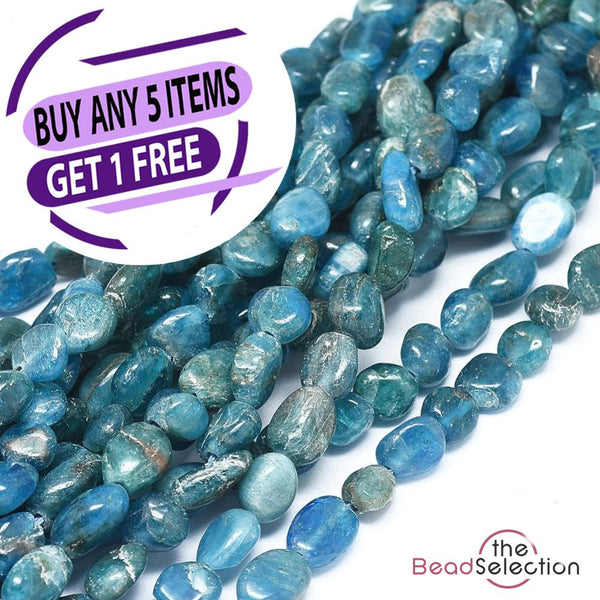 Blue Apatite Natural Gemstone Tumbled Nugget Chip Beads 8mm-10mm 1Strand 55+GC70