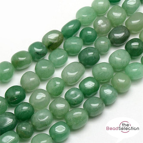 GREEN AVENTURINE TUMBLED NUGGET GEMSTONE CHIP BEADS 8mm - 12mm 1 STRAND 38+ GC49