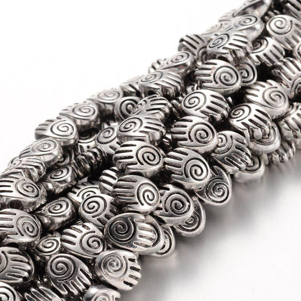 10 TIBETAN SILVER AZTEC HAND SPACER BEADS 10mm x 8mm TOP QUALITY (TS26)