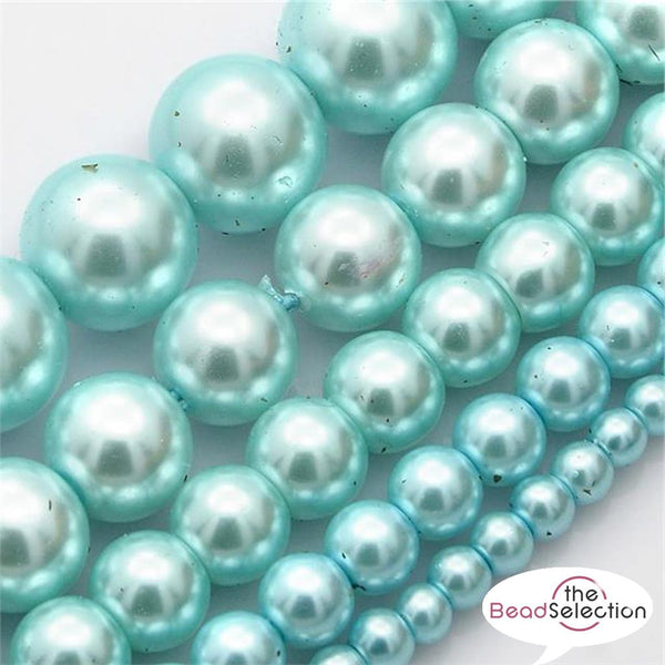200 TOP QUALITY BABY BLUE MIXED SIZE ROUND GLASS PEARL BEADS 4mm 6mm 8mm 10mm 12