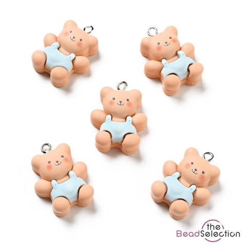 5 Baby Teddy Bear Resin Charms Pendants 27mm Kawaii Jewellery Making C323