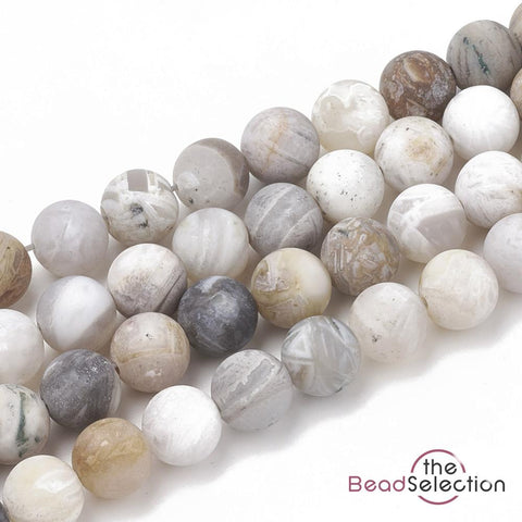 25 Bamboo Leaf Agate Round Gemstone Frosted Beads 8mm Jewellery Making GS166