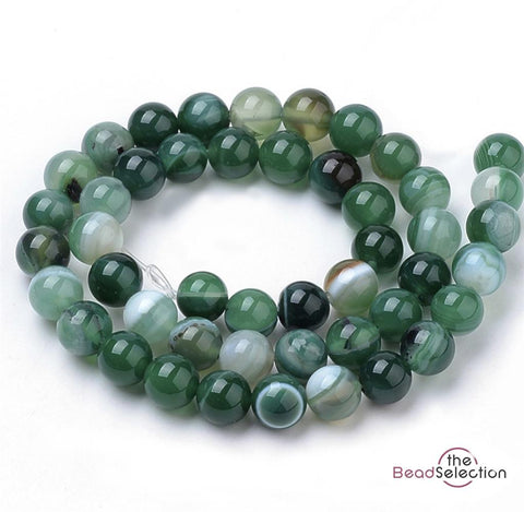 PREMIUM QUALITY GREEN BANDED AGATE ROUND GEMSTONE BEADS 8mm 25 Beads GS90
