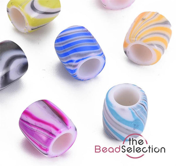 20 Acrylic Marbled Beads Candy Striped Barrel 14mm large 6mm Hole ACR241