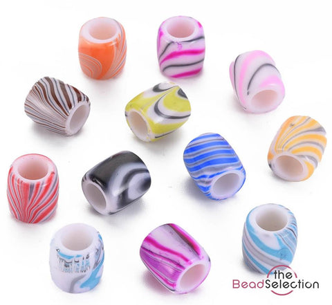20 Acrylic Marbled Beads Candy Striped Barrel 14mm large 6mm Hole ACR241