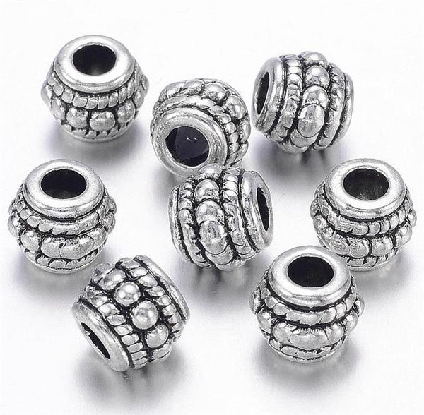 10 TIBETAN SILVER BARREL SPACER BEADS 8mm JEWELLERY MAKING TS27