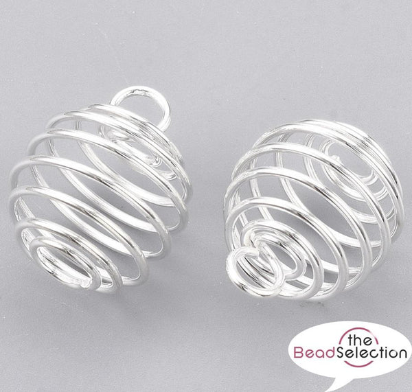 SILVER PLATED LARGE SPIRAL BEAD CAGE 30mm GEMSTONE CRYSTAL JEWELLERY BC1