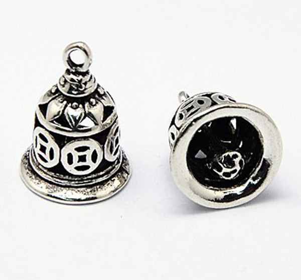 4 BELL CHARMS PENDANT WITH RINGER TIBETAN SILVER 15mm  x 11mm 3D C146