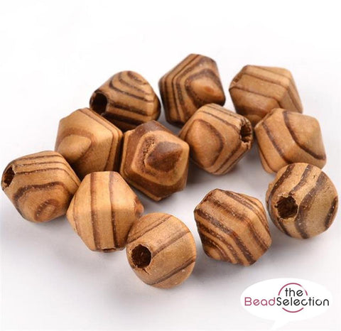 20 LARGE STRIPED BICONE BURLY WOODEN BEADS 16mm HOLE 5mm BW10