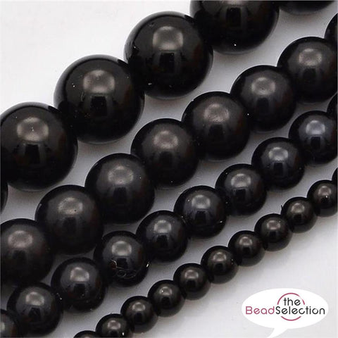 200 TOP QUALITY BLACK MIXED SIZE ROUND GLASS PEARL BEADS 4mm 6mm 8mm 10mm 12mm