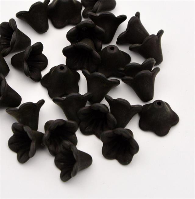 50 FROSTED LUCITE ACRYLIC LILY TRUMPET FLOWER BEADS 14mm BLACK LUC15