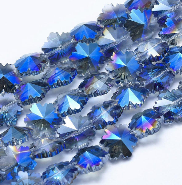10 PENDANT SNOWFLAKE FACETED CRYSTAL GLASS BEADS 14mm XMAS METALLIC BLUE GLS60