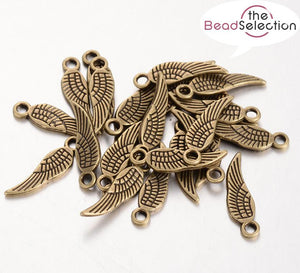 30 FEATHER ANGEL WINGS 18mm CHARMS PENDANTS BRONZE C250