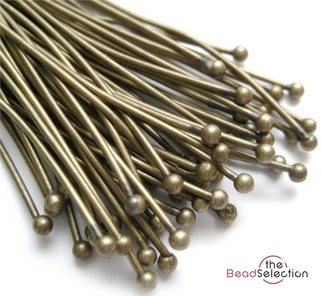 BALL HEAD PINS 70mm x 0.7mm ANTIQUE BRONZE 50 PER BAG JEWELLERY MAKING