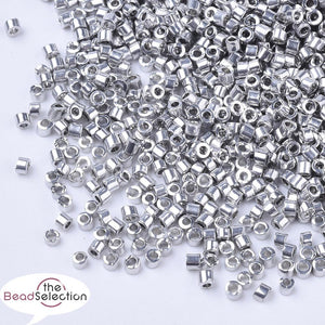 2mm BUGLE SEED BEADS METALLIC SILVER GLASS 800 beads 10gm