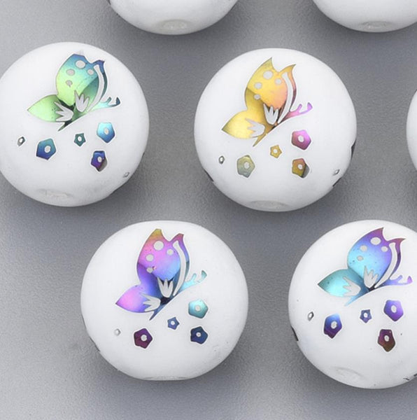 20 RAINBOW BUTTERFLY GLASS ROUND BEADS 10mm TOP QUALITY GLS40