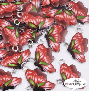 5 BUTTERFLY ENAMEL CHARMS PENDANT STRAWBERRY RED 25mm TOP QUALITY C290