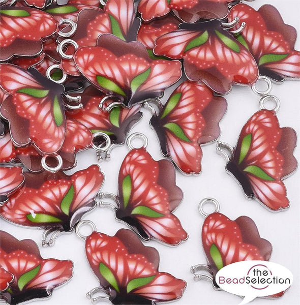 5 BUTTERFLY ENAMEL CHARMS PENDANT STRAWBERRY RED 25mm TOP QUALITY C290