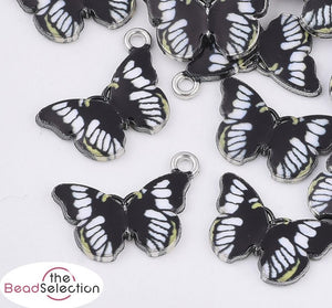5 BUTTERFLY ENAMEL CHARMS PENDANT BLACK & WHITE 20mm TOP QUALITY C269