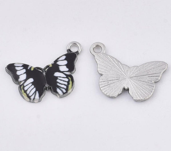 5 BUTTERFLY ENAMEL CHARMS PENDANT BLACK & WHITE 20mm TOP QUALITY C269