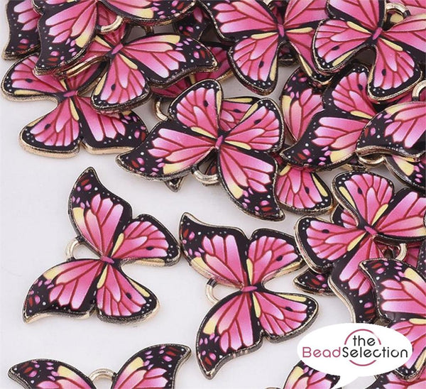 5 Butterfly Enamel Charms Pendant Cerise Pink 22mm Jewellery Making C224
