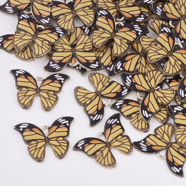 5 BUTTERFLY ENAMEL CHARMS PENDANT GOLDEN YELLOW 22mm TOP QUALITY C229