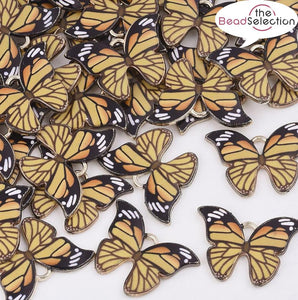 5 BUTTERFLY ENAMEL CHARMS PENDANT GOLDEN YELLOW 22mm TOP QUALITY C229