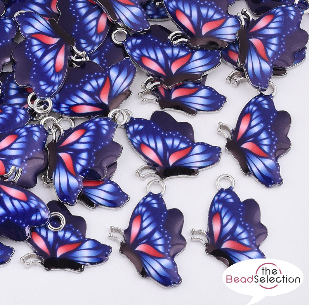 5 BUTTERFLY ENAMEL CHARMS PENDANT ROYAL BLUE 25mm TOP QUALITY C289