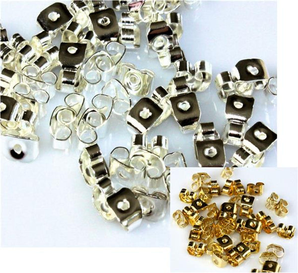 100 SILVER or GOLD PLATED EARRING SCROLL BUTTERFLY BACKS STOPPERS FINDINGS