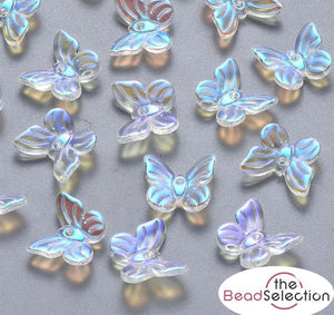 20 RAINBOW AB LUSTRE GLITTER BUTTERFLY GLASS CHARMS BEADS 10mm TOP QUALITY GLS52